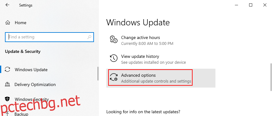 Windows 10 показва как да получите достъп до разширени опции за Windows Update