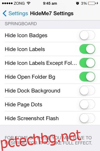 Настройки на HideMe7 iOS SpringBoard