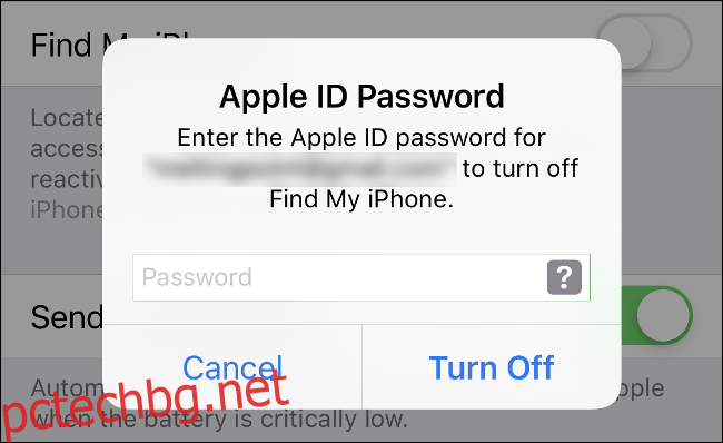 Въведете вашата парола за Apple ID, за да изключите 