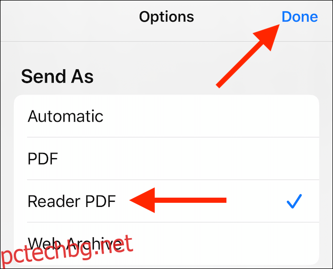 Изберете PDF опцията, която искате, и след това докоснете 